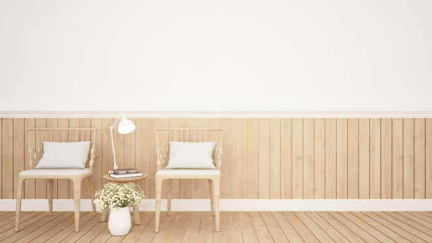 公寓或住宅的起居区域-室内简单设计，咖啡厅或大厅- 3D渲染图片下载