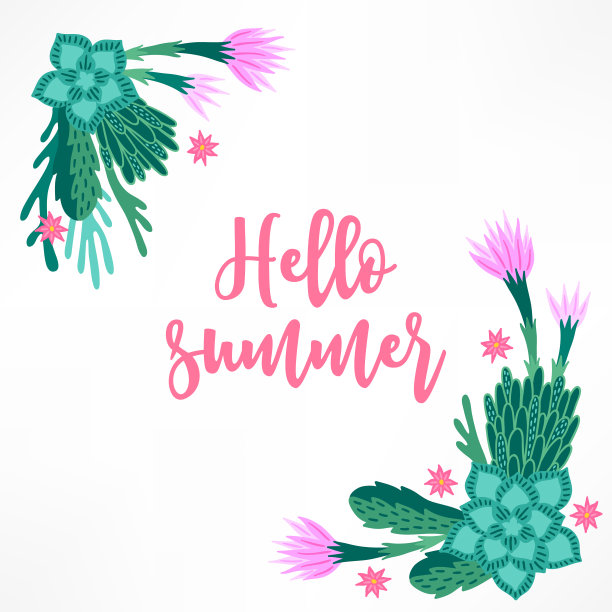 夏日贺卡与盛开的仙人掌。角落点缀图片下载