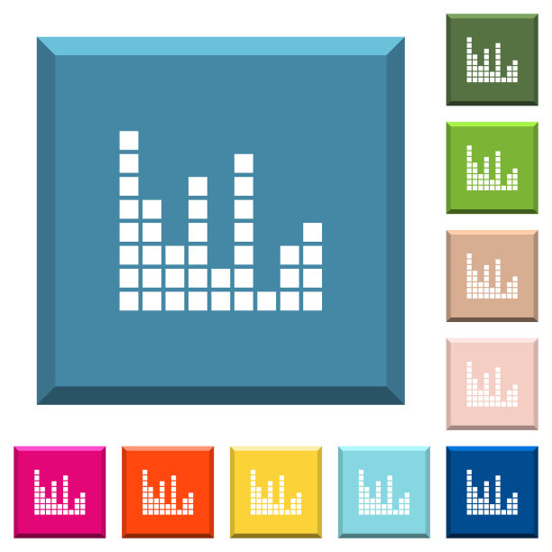 边缘方形按钮上的声音条白色图标图片下载