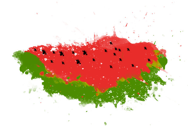 西瓜与飞溅抽象在白色背景，数字水彩画，用于印刷在海报上图片下载