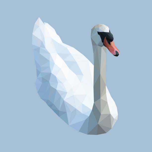 由白色背景上的三角形组成的孤立的白天鹅。彩色的多边形几何箍。图片下载