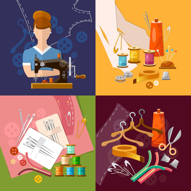女裁缝和裁缝集收集、缝纫机缝制服装生产图片下载