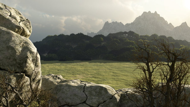 石头的土地。幻想的风景。图片下载