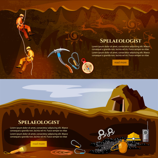 专业的凯弗斯横幅。工业攀登洞穴勘探矢量插图图片下载