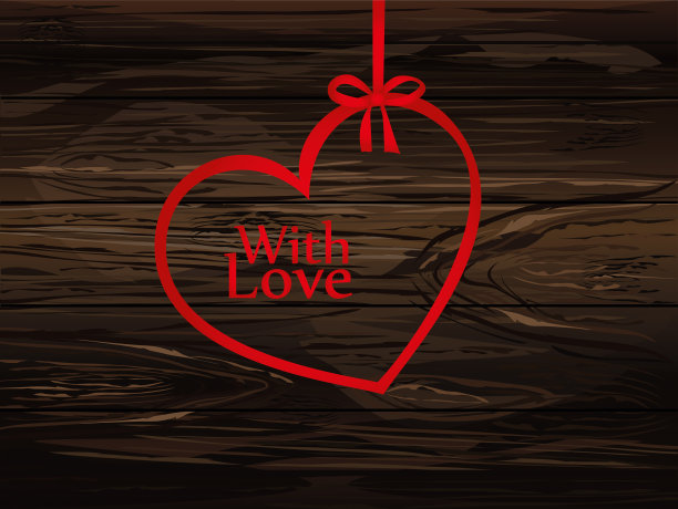 一条心形的丝带。红色的蝴蝶结。贺卡或假日请帖。情人节。爱。文字或广告的空白位置。矢量木背景。图片下载