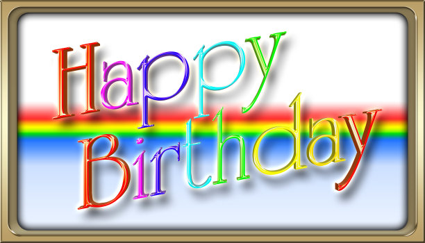 闪亮的金色框文本:生日快乐，3D插图，对明亮的背景。图片下载