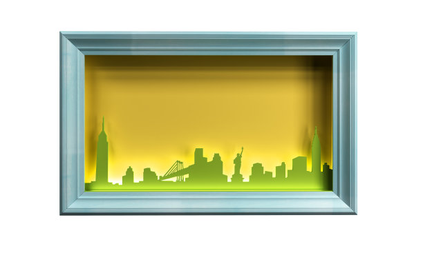 现代旅游理念的梦想，规划，回忆。城市轮廓墙框架3d渲染图像上的白色图片下载