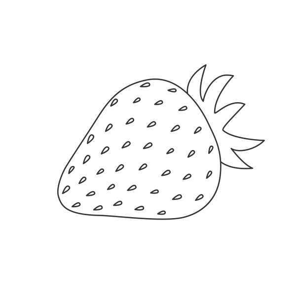 孤立的黑色轮廓草莓与叶子在白色的背景。图片下载