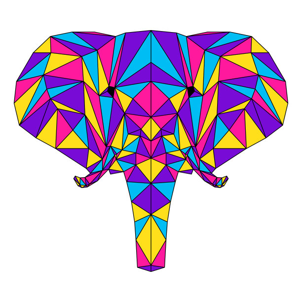 抽象多边形大象肖像。图片下载