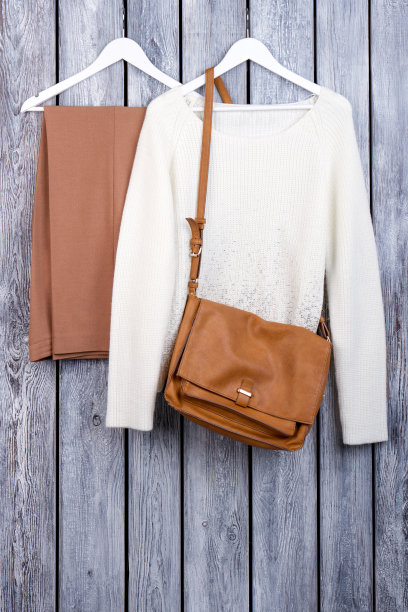 冬季服装套装和手提包。图片下载