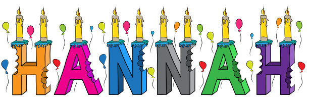 汉娜女名咬彩色3d字母生日蛋糕蜡烛和气球图片下载