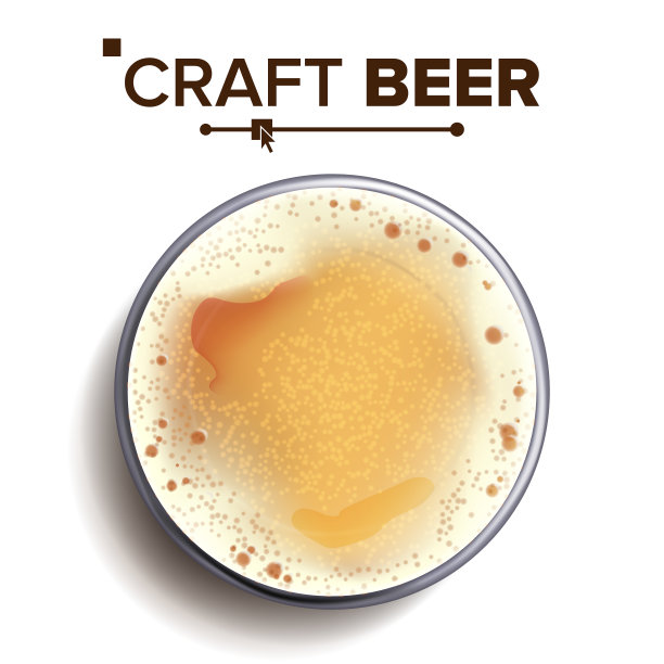 工艺啤酒玻璃顶视图矢量。玻璃杯子。带有泡沫的酒精饮料。啤酒厂横幅设计。现实的孤立的插图素材图片