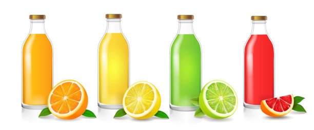 玻璃果汁瓶与现实的柑橘包装集图片下载