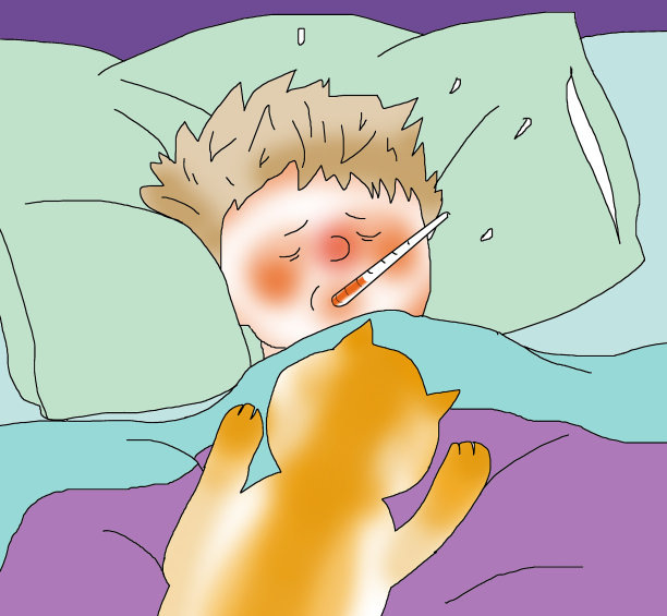 一个发烧的少年和他的猫在一起图片下载