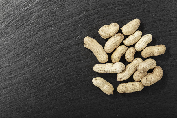 花生在黑色背景，俯视图图片下载