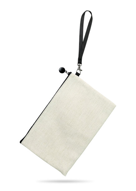 挂布袋孤立在白色背景。拉链袋由亚麻织物材料。(剪切路径)图片下载