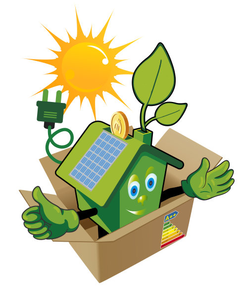 阳光下的温室和能源吉祥物图片下载