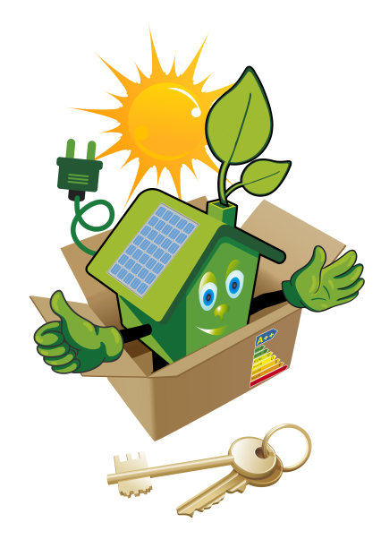 阳光下的温室和能源吉祥物图片下载