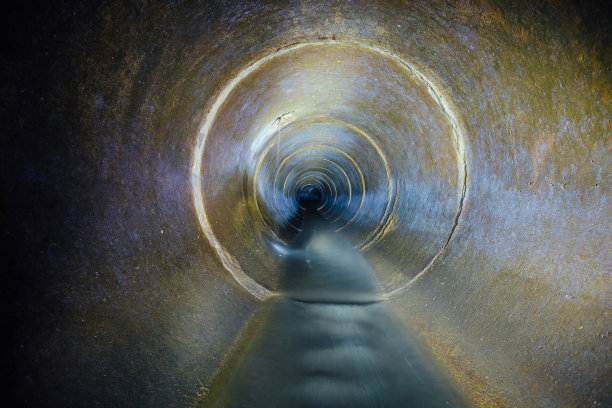 肮脏的城市污水绕着污水隧道管道流动图片下载