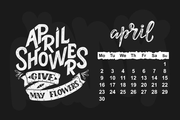 矢量历法为一年中一个月。手写刻字报价日历设计图片下载