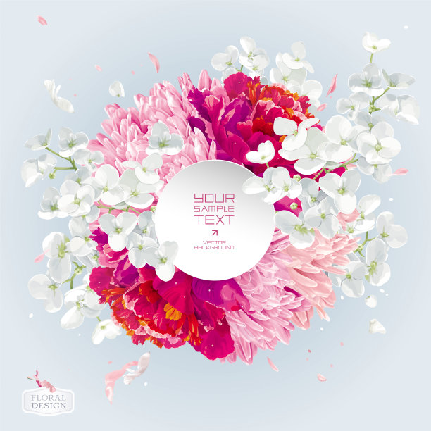 粉红色，红色和白色的夏季鲜花贺卡与纸标签图片下载