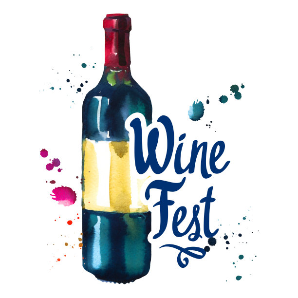 水彩插图与瓶素描风格的酒单。带有插图饮料的海报。葡萄酒节。毛笔书法插图为您的设计。墨水手写字体素材图片