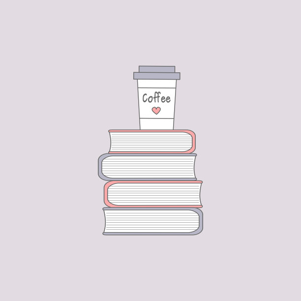 咖啡和书可爱的卡通矢量插图图片下载
