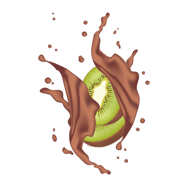 猕猴桃与牛奶巧克力飞溅皇冠孤立的白色。图片下载