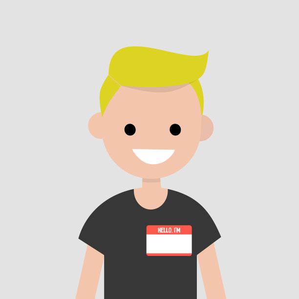 “你好，我的名字是”徽章。年轻的角色介绍自己的肖像/平面可编辑矢量插图，剪辑艺术图片下载