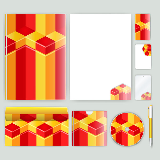 企业标识模板与颜色元素。矢量公司业务风格为品牌书，报告和指南。文具模板与抽象图案主题插图。图片下载