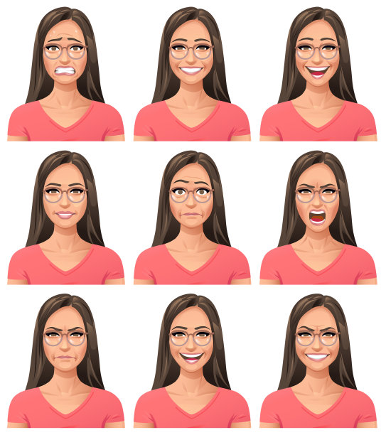 年轻女子与眼镜-面部表情图片下载