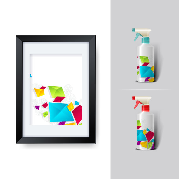 为品牌和产品设计的模型模板。隔离逼真的塑料瓶与分配器喷雾和独特的几何设计。易于使用的广告品牌和营销。图片下载