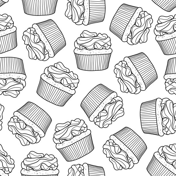 白色背景上随机的纸杯蛋糕。图片下载