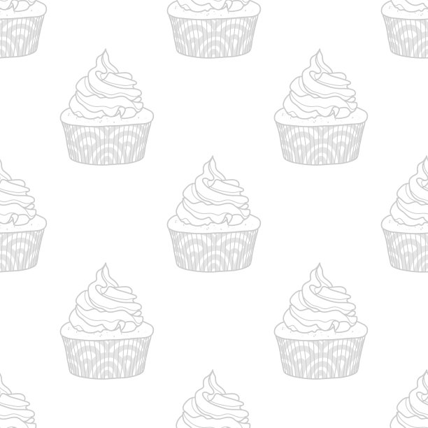 浅灰色纸杯蛋糕随机在白色背景。图片下载