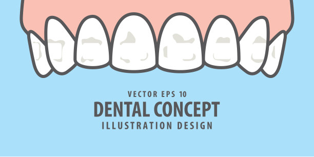 旗帜上白点的牙齿插图矢量在蓝色的背景。牙科的概念。图片下载