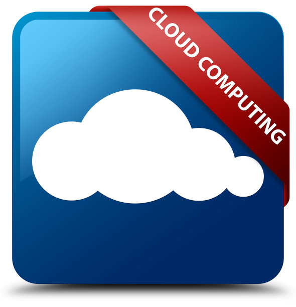 云计算蓝方键红丝带在角落图片下载