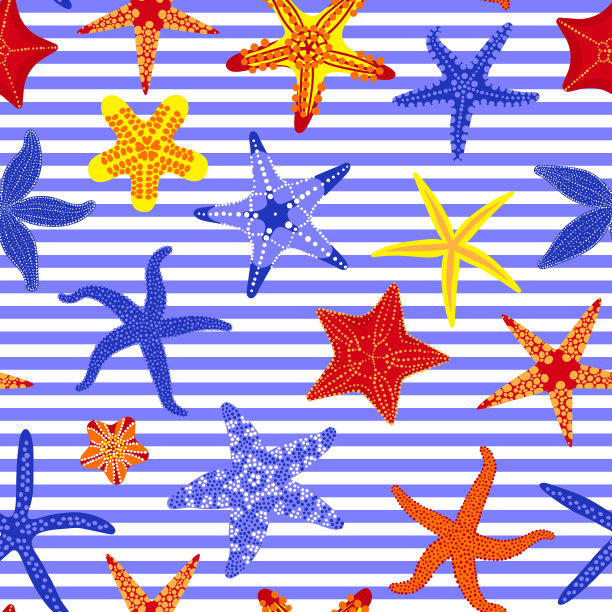 海星无缝图案。海星条纹背景。海星是水下无脊椎动物。矢量图图片下载