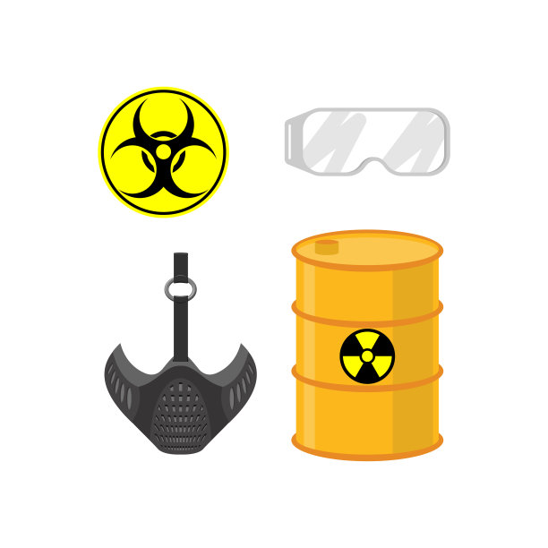 化学物质的排放。有生物废物的迹象。防护防毒面具和化学防护眼镜。黄色的酸桶。污染环境。图片下载
