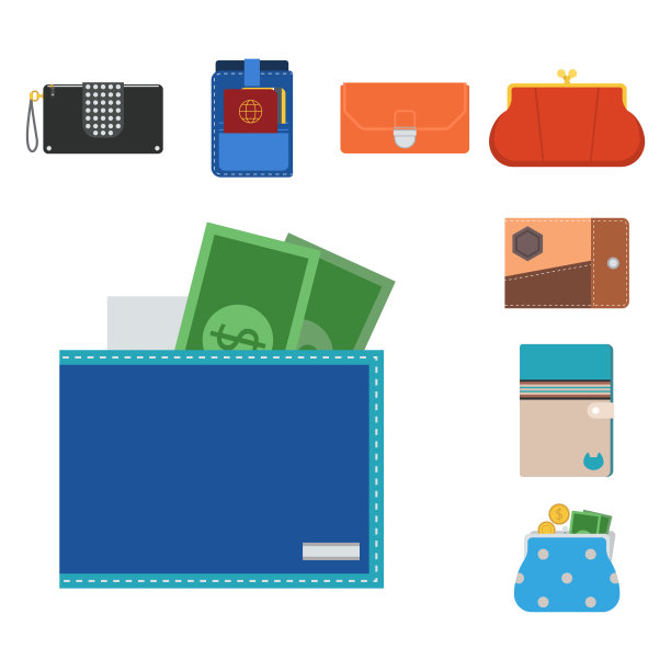 钱包钱包矢量钱购物购买商业金融钱包支付包和钱包配件时尚现金财富时尚插图图片下载