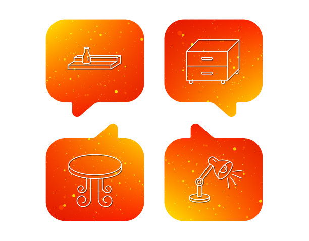 复古的桌子，灯和床头柜图标。图片下载