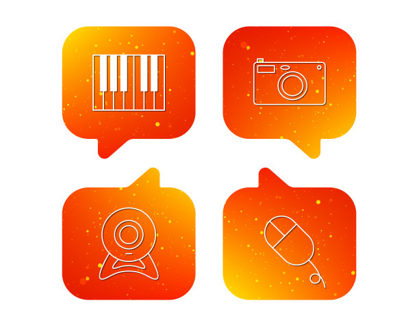 钢琴、网络摄像头和相机图标。图片下载