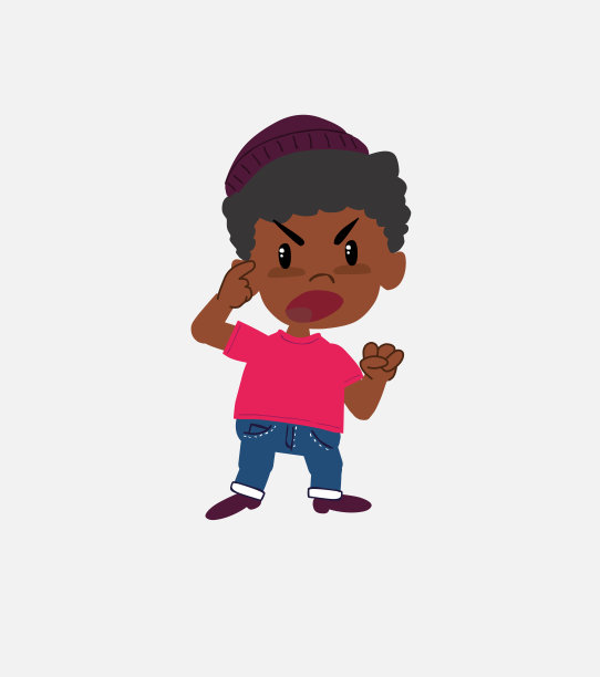 穿着牛仔裤的黑人男孩做了一个疲倦的认输手势。图片下载