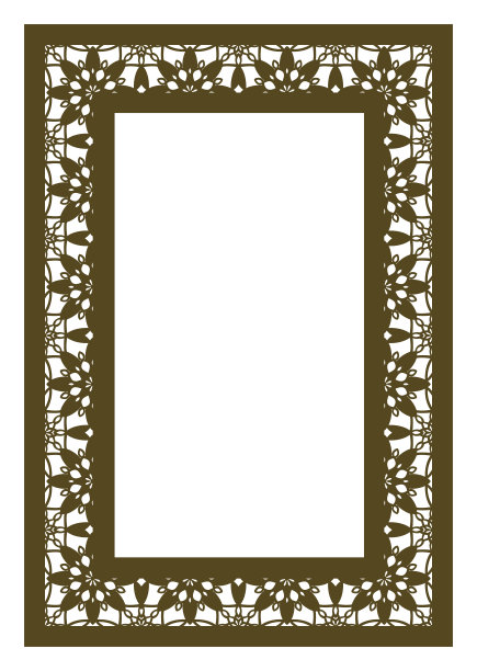 优雅的装饰性矩形框架与花边图案激光切割或木雕。室内设计模板，布局，婚礼请柬，贺卡，信封，装饰艺术品等。图片下载