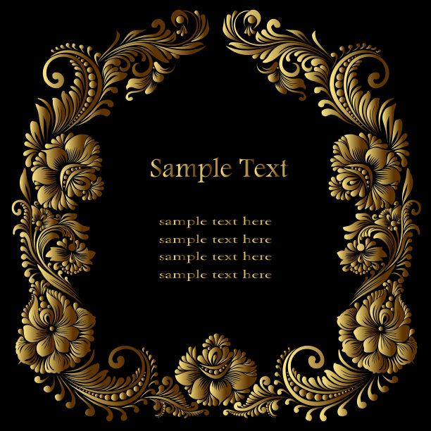 金色框架与鲜花点缀图片下载