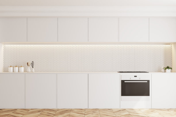 白色瓷砖厨房，烤箱图片下载
