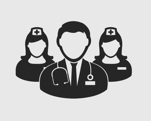 医疗队图标。灰色背景上的医生和护士符号。图片下载