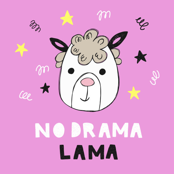 可爱的海报与手绘滑稽喇嘛。图片下载