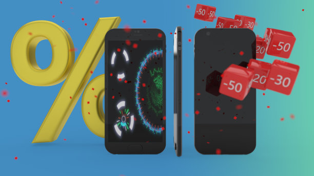 手机打折活动概念，3d渲染图片下载