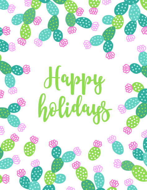 夏日贺卡与盛开的仙人掌。花的框架图片下载