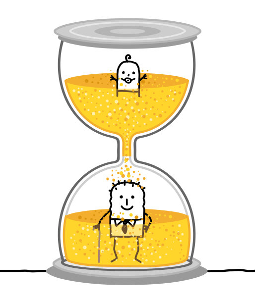 大沙漏里的卡通宝宝和老人图片下载